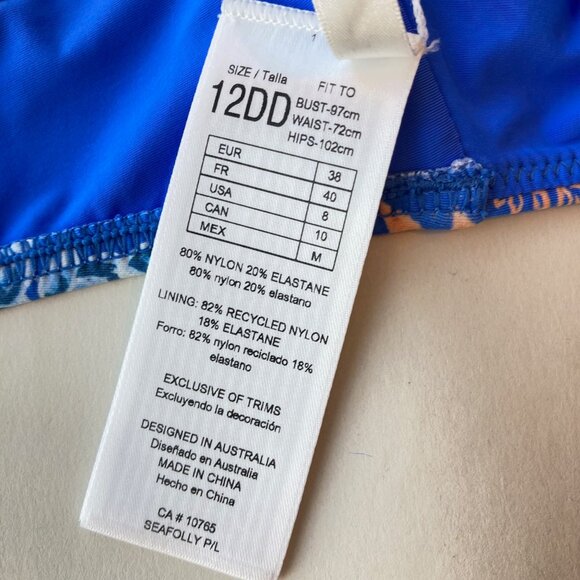 Seafolly Eden DD Fixed Triangle Bikini Top 8 Azure NWT - Picture 7 of 9